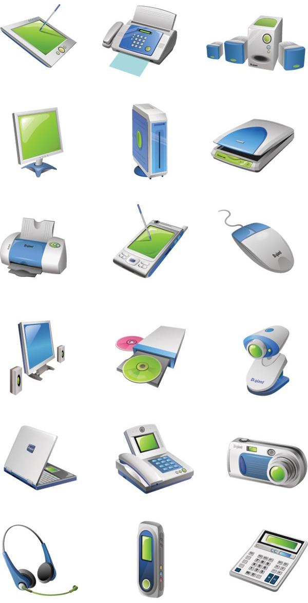 电器与办公设备矢量图标 现代办公设计的视觉助手